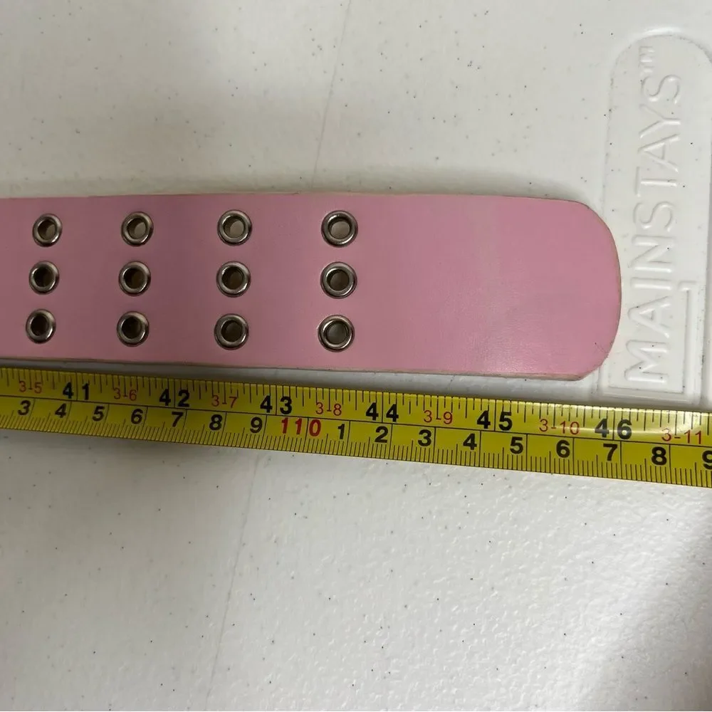 New Pink Leather Belt Silver Buckle Rivets Triple Hole Prong Women Large FLAWS
